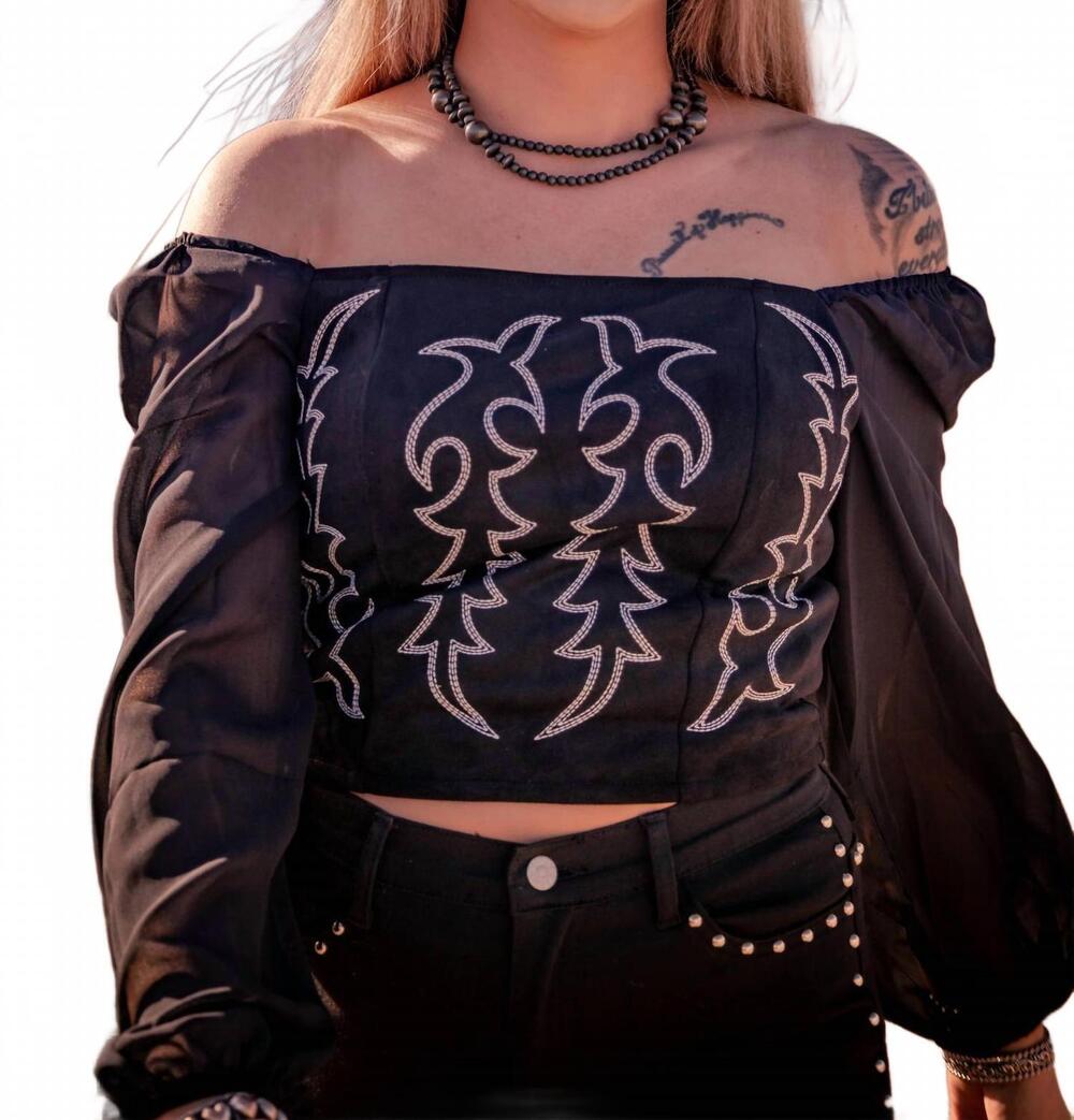 NEW LUCKY & BLESSED boot stitch top in black